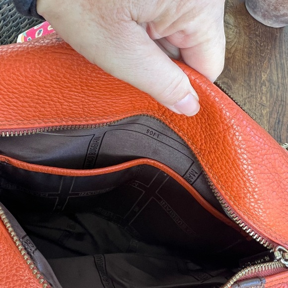 Marco Buggiani orange & brown pebble leather handbag purse satchel - Picture 7 of 15